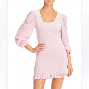 LoveShackFancy Dorset Dress Light Pink Velvet Long Sleeve Bodycon Ruffle Hem L